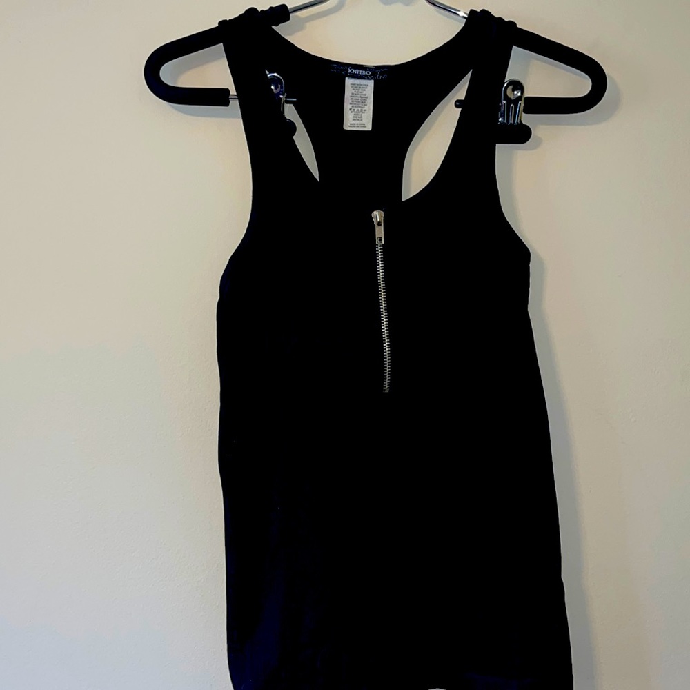 A black zip up tank top